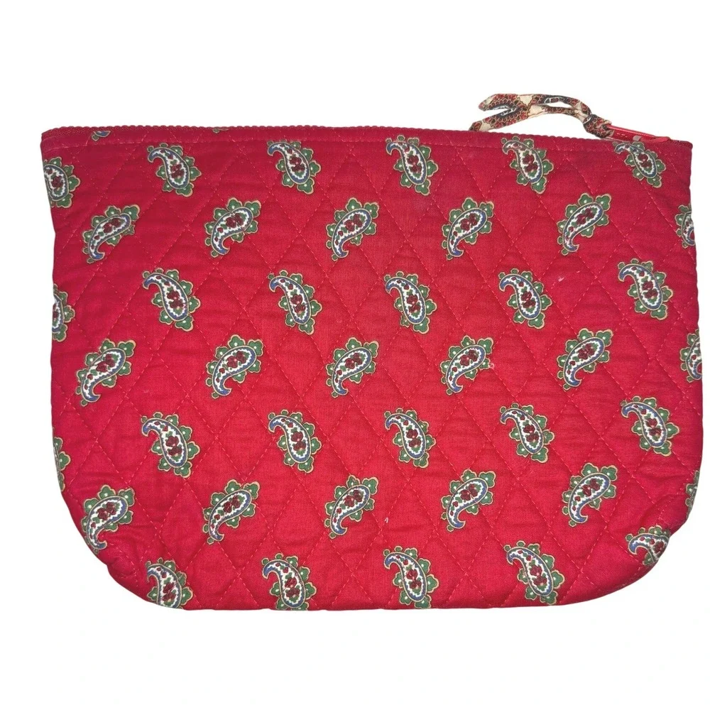 Vintage Vera Bradley Quilted Makeup Bag Retired Red Paisley Print Cotton USA